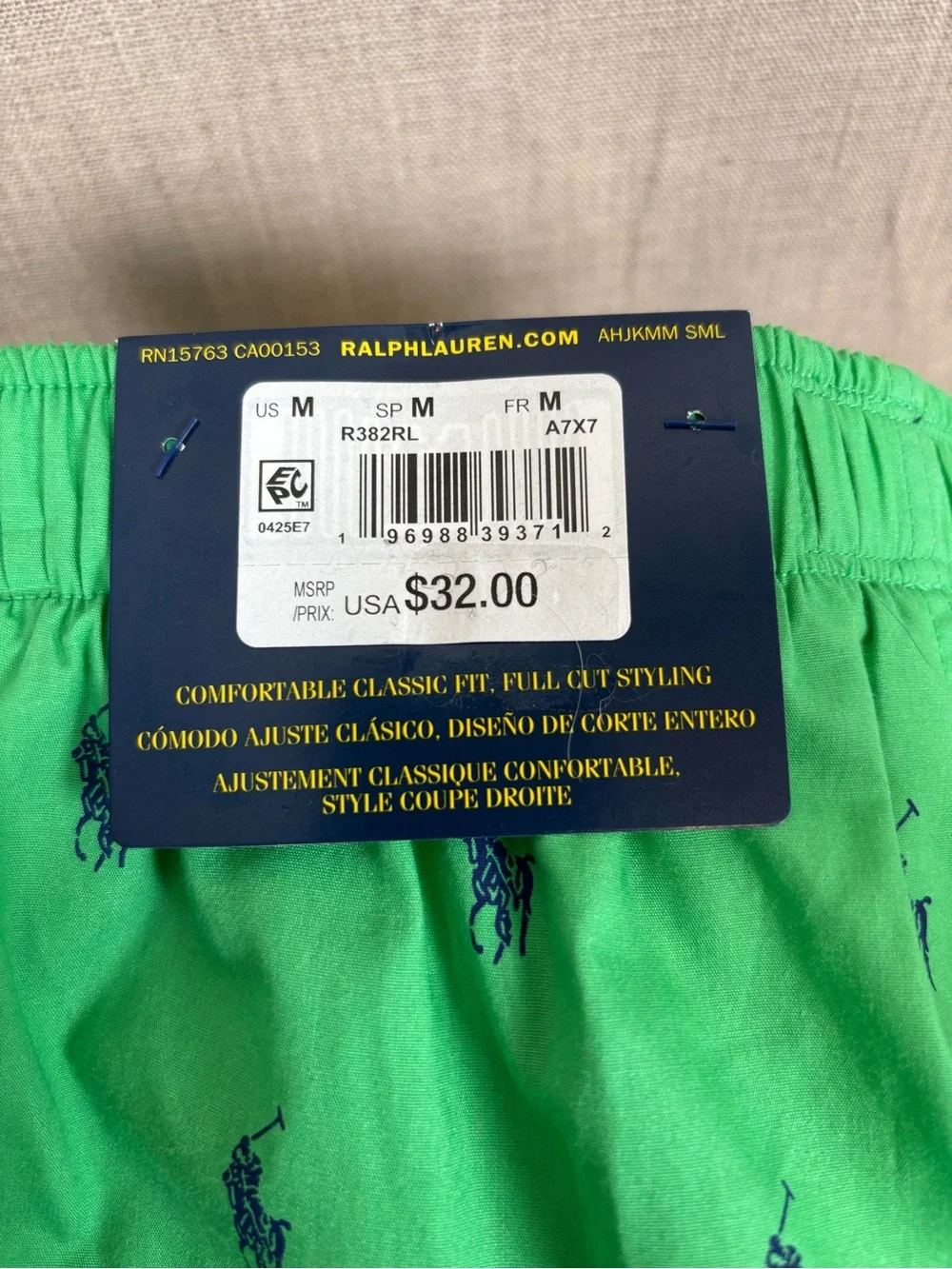 Polo Ralph Lauren Men’s 100% Cotton Classic Fit Boxer Green Pony M NWT
